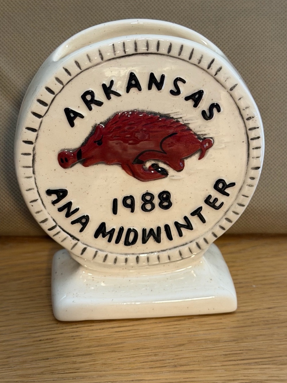 Vintage 1988 Arkansas Razorbacks Ceramic Coin Bank
